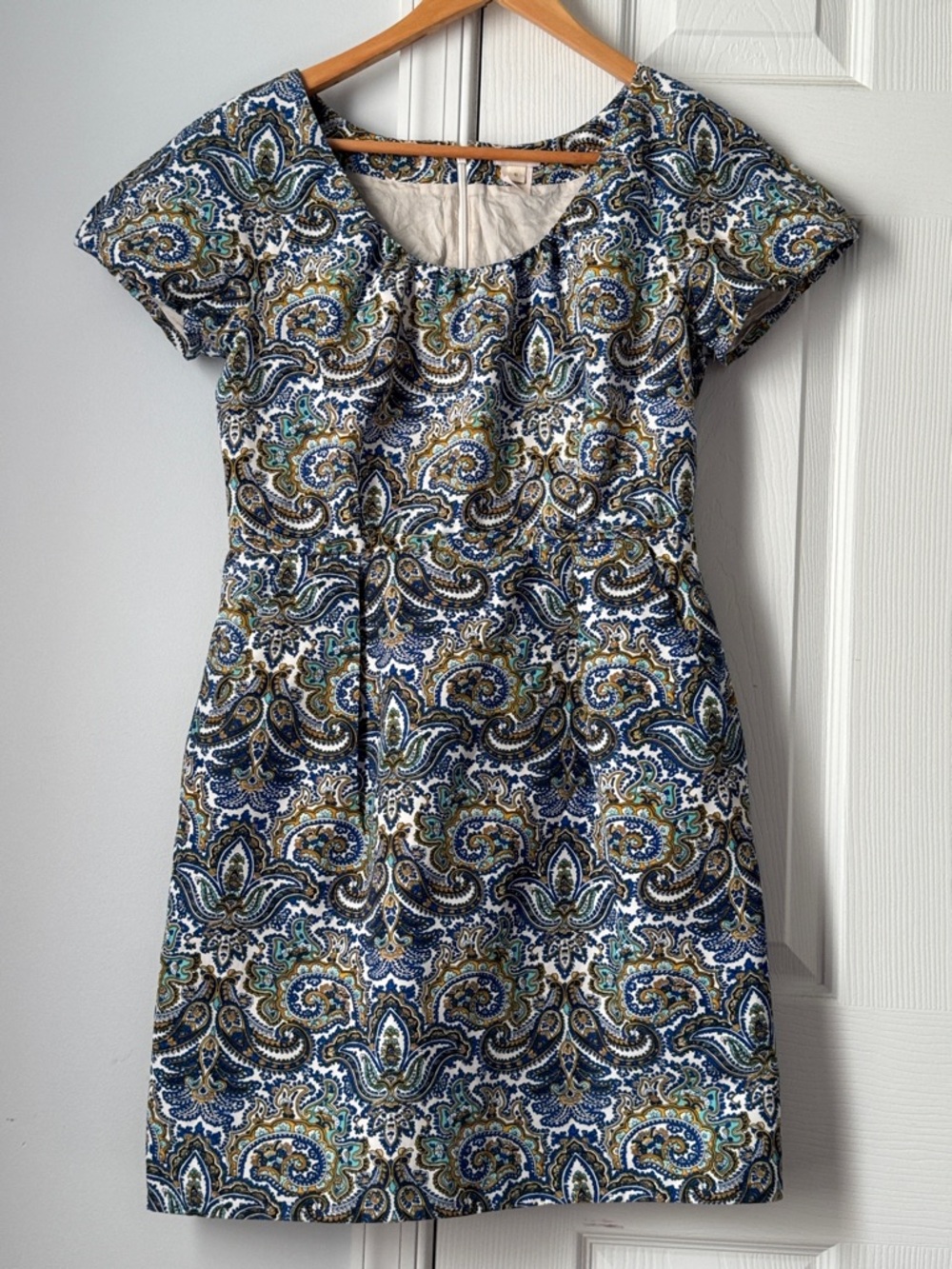 J. Crew Paisley Cap-Sleeve Mini Dress in Navy, Olive, Cream